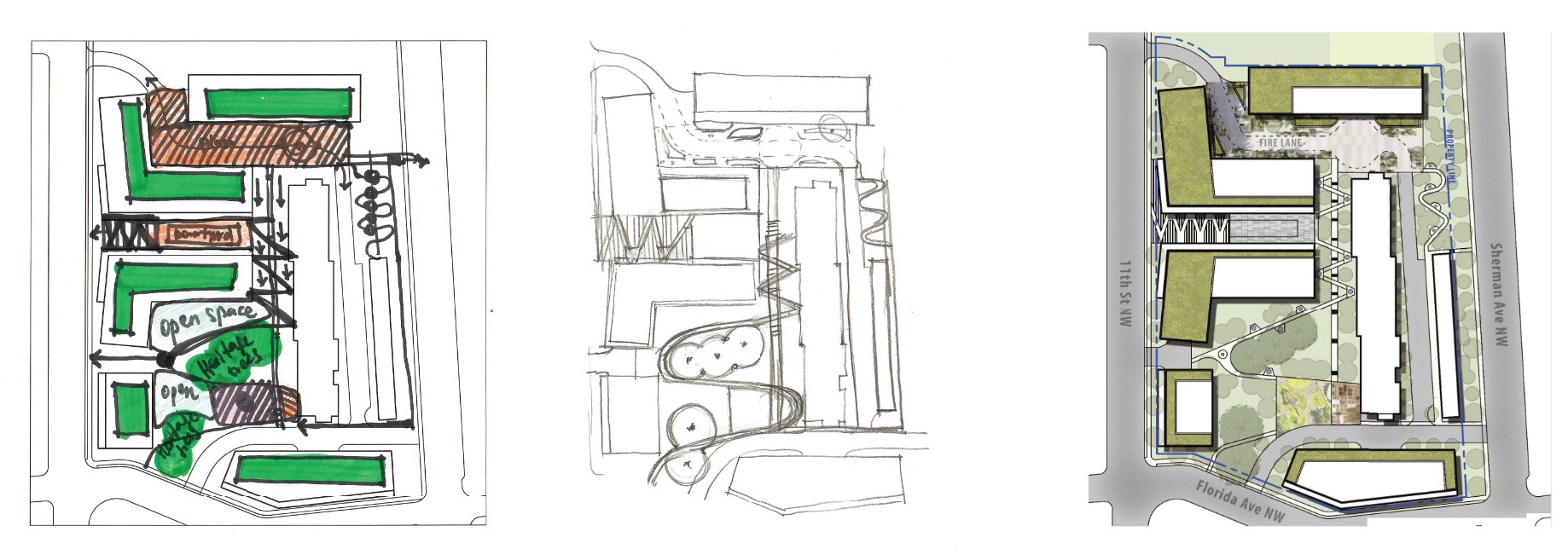 Garfield Terrace concept sketches and site plan